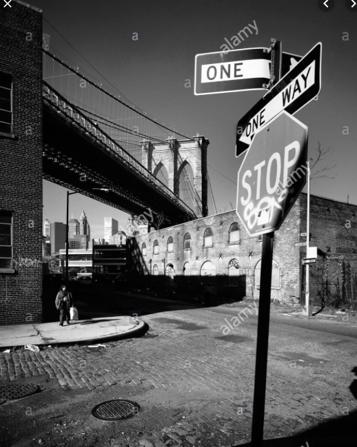 NYC One Way Stop sign Brooklyn Bridge