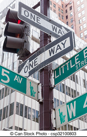 NYC One Way sign near Brooklyn Bridge