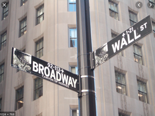 W 44th Street Broadway signs at night NYC